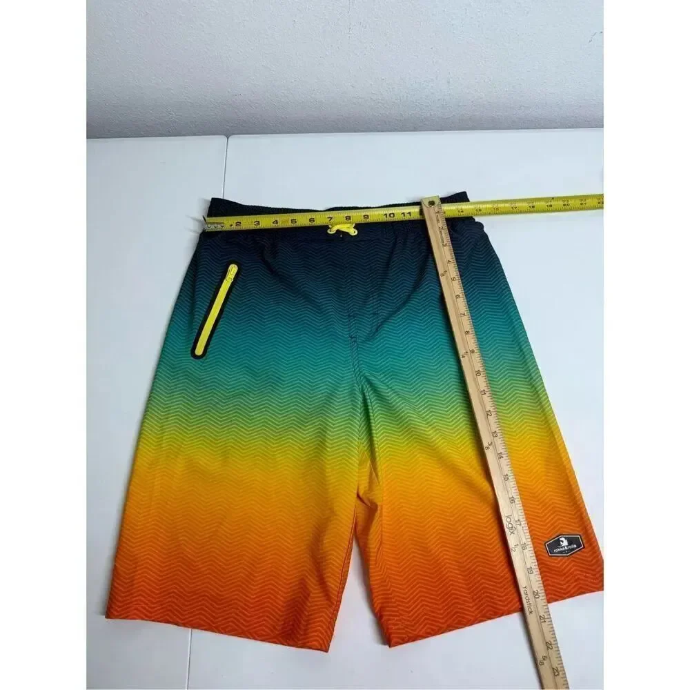 Rokka&Rolla Boys' 4-Way Stretch Swim Trunks Board Shorts Swim Sz XXL Neon Waves